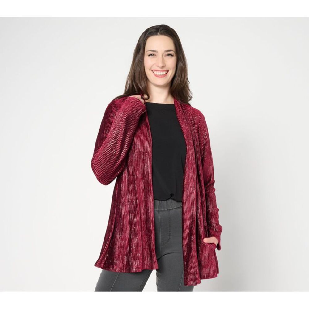 Susan Graver Women's Top Petite Sweater 3XP Foiled Textured Knit Open Red